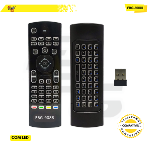 9088 CONTROLE  COMPATÍVEL C/ AIR MOUSE C/ LUZ, MINI TECLADO E MOUSE UNIVERSAL SMART TV / PC / TV BOX / PLAYSTATION / XBOX