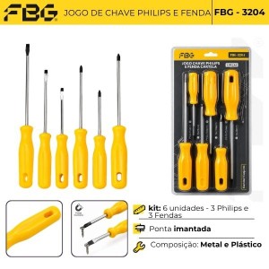 FBG-3204 KIT CHAVE FENDA E PHILIPS C/ 6